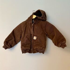 Carhartt Dark Brown Kids Active Hooded Work Jacket Quilted Interior Work Coat